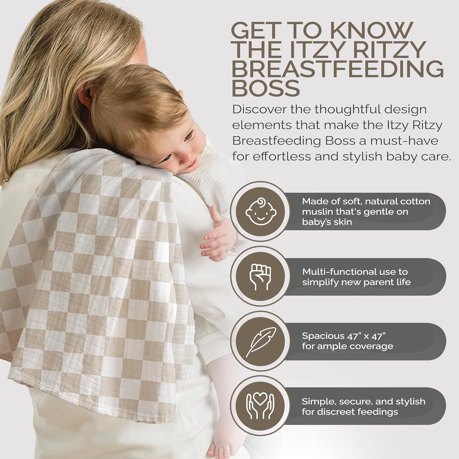 image:imageItzy Ritzy Breastfeeding Boss MultiUse Cover A Nursing Cover Swaddle Car Seat Wrap Tummy Time Mat amp Burp Cloth All in One Made of Soft Muslin Fabric amp Measures 47 x 47 Sage MudclothCheckerboard