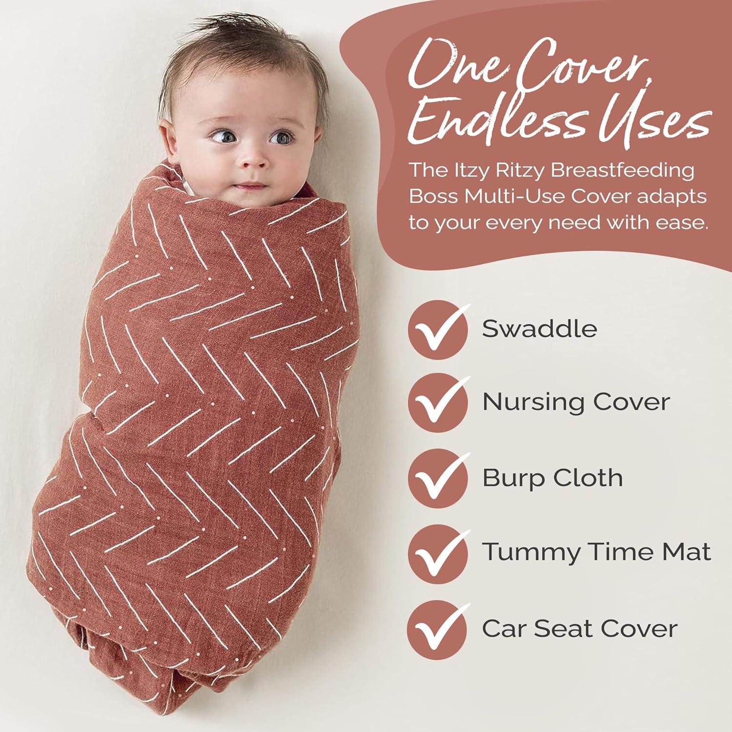 image:imageItzy Ritzy Breastfeeding Boss MultiUse Cover A Nursing Cover Swaddle Car Seat Wrap Tummy Time Mat amp Burp Cloth All in One Made of Soft Muslin Fabric amp Measures 47 x 47 Sage MudclothMudcloth