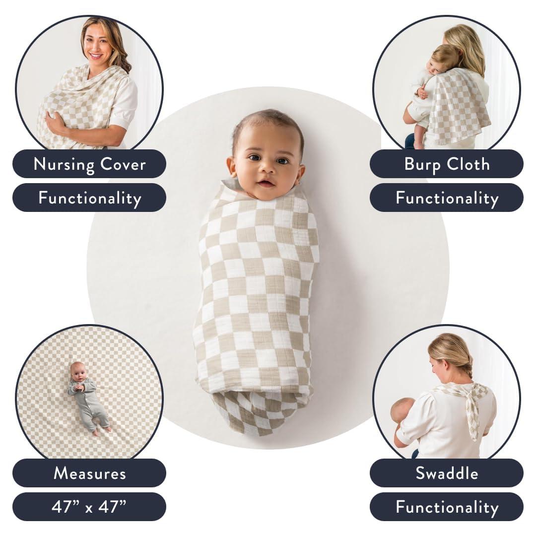 image:imageItzy Ritzy Breastfeeding Boss MultiUse Cover A Nursing Cover Swaddle Car Seat Wrap Tummy Time Mat amp Burp Cloth All in One Made of Soft Muslin Fabric amp Measures 47 x 47 Sage MudclothCheckerboard