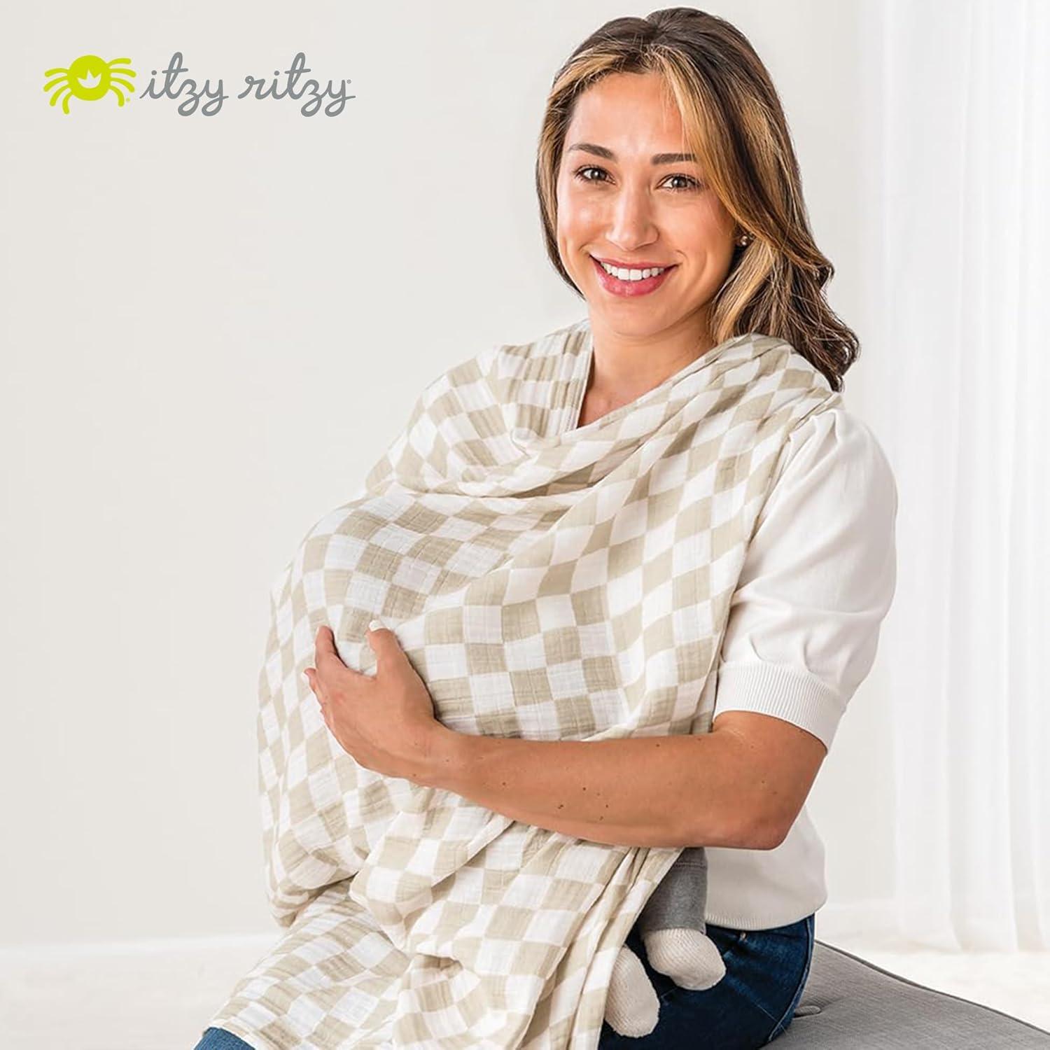 image:imageItzy Ritzy Breastfeeding Boss MultiUse Cover A Nursing Cover Swaddle Car Seat Wrap Tummy Time Mat amp Burp Cloth All in One Made of Soft Muslin Fabric amp Measures 47 x 47 Sage MudclothCheckerboard