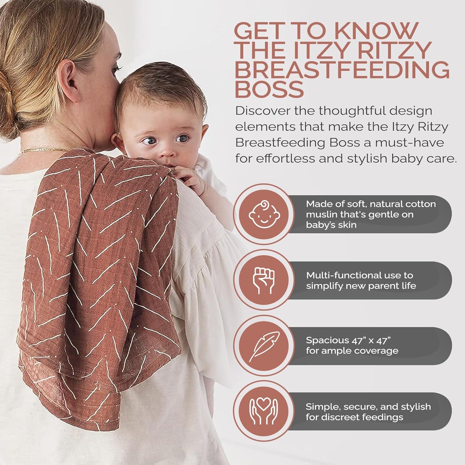 image:imageItzy Ritzy Breastfeeding Boss MultiUse Cover A Nursing Cover Swaddle Car Seat Wrap Tummy Time Mat amp Burp Cloth All in One Made of Soft Muslin Fabric amp Measures 47 x 47 Sage MudclothMudcloth