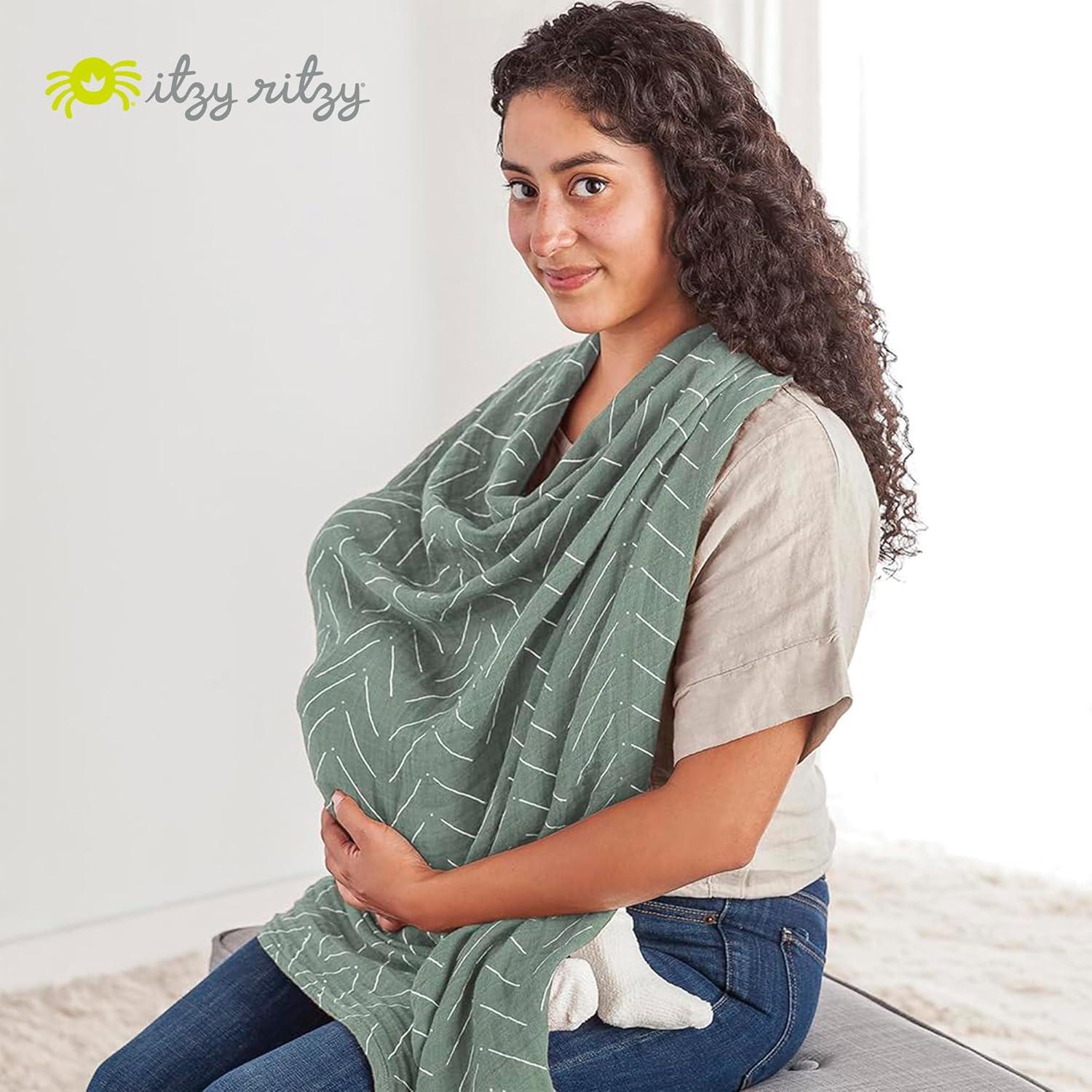 image:imageItzy Ritzy Breastfeeding Boss MultiUse Cover A Nursing Cover Swaddle Car Seat Wrap Tummy Time Mat amp Burp Cloth All in One Made of Soft Muslin Fabric amp Measures 47 x 47 Sage MudclothSage Mudcloth
