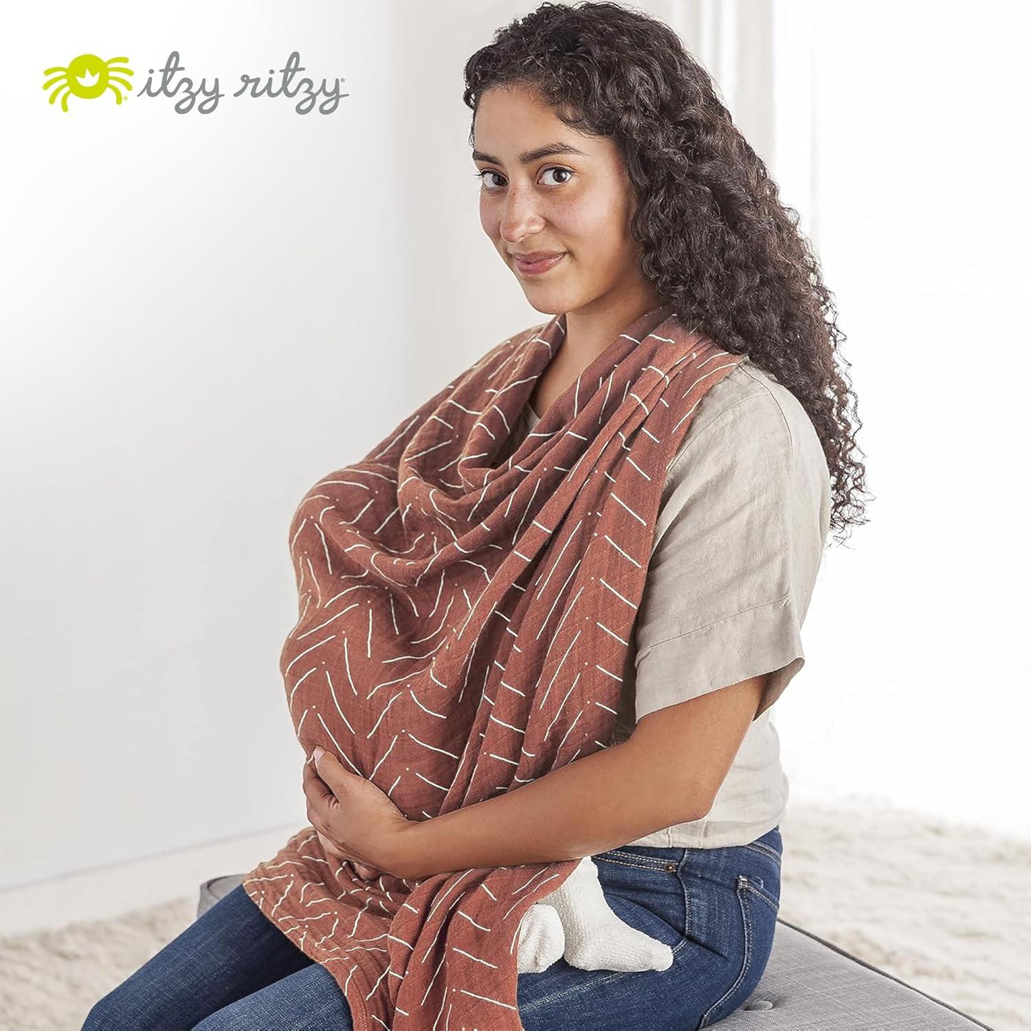 image:imageItzy Ritzy Breastfeeding Boss MultiUse Cover A Nursing Cover Swaddle Car Seat Wrap Tummy Time Mat amp Burp Cloth All in One Made of Soft Muslin Fabric amp Measures 47 x 47 Sage MudclothMudcloth