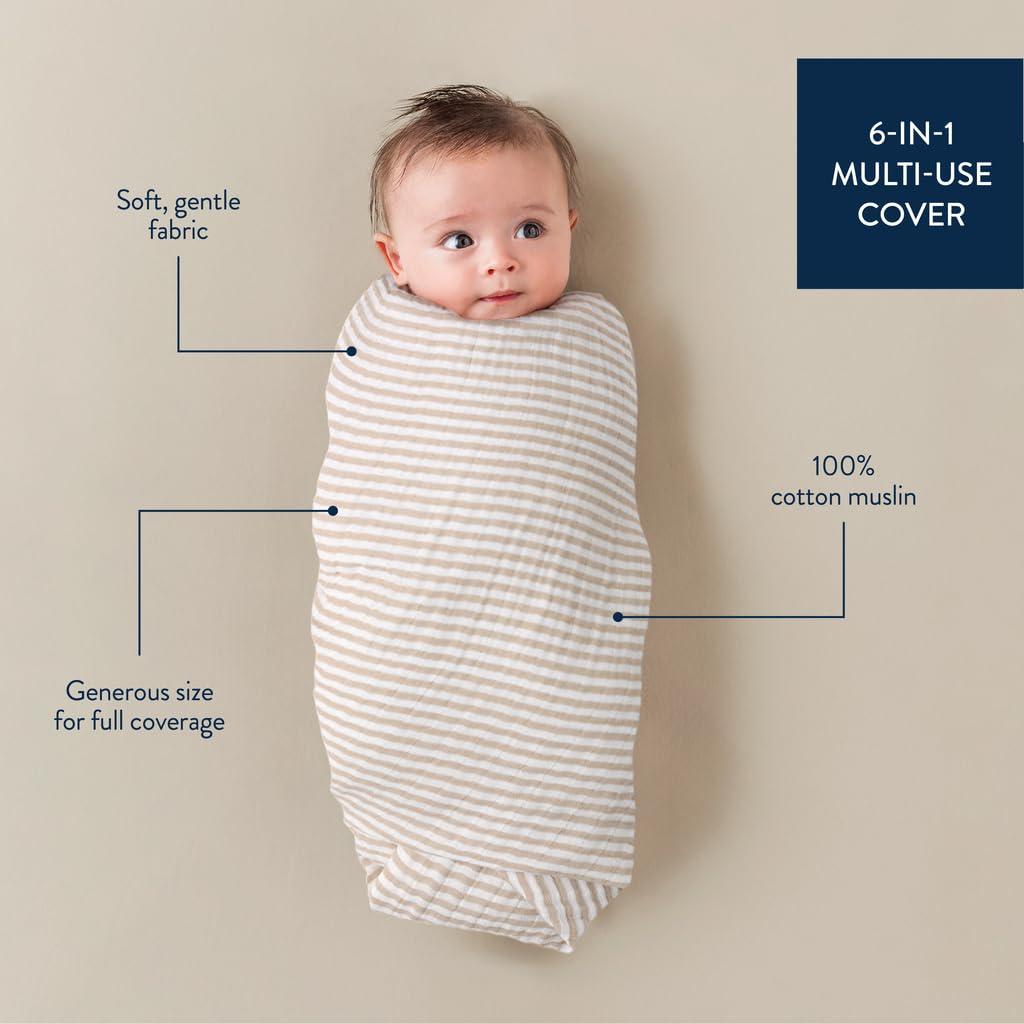 image:imageItzy Ritzy Breastfeeding Boss MultiUse Cover A Nursing Cover Swaddle Car Seat Wrap Tummy Time Mat amp Burp Cloth All in One Made of Soft Muslin Fabric amp Measures 47 x 47 Sage MudclothTaupe Stripe
