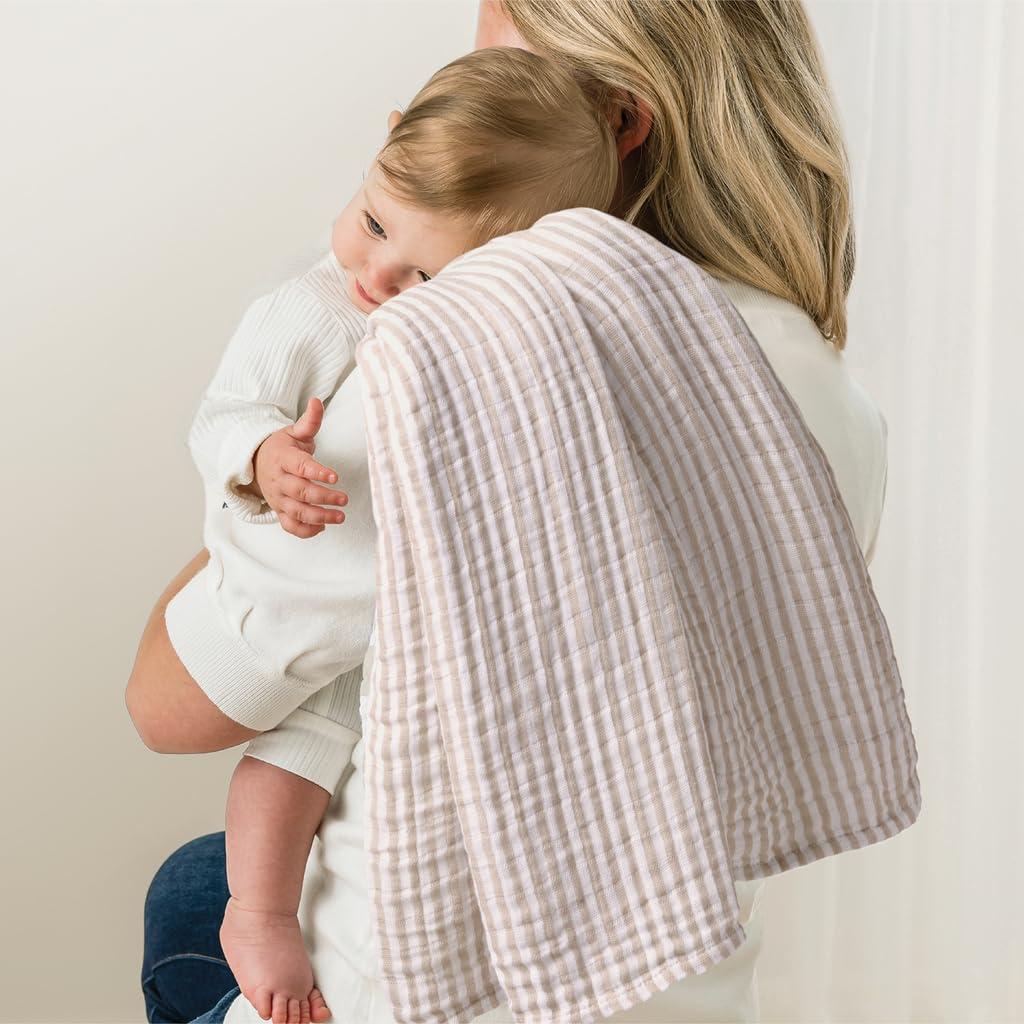image:imageItzy Ritzy Breastfeeding Boss MultiUse Cover A Nursing Cover Swaddle Car Seat Wrap Tummy Time Mat amp Burp Cloth All in One Made of Soft Muslin Fabric amp Measures 47 x 47 Sage MudclothTaupe Stripe