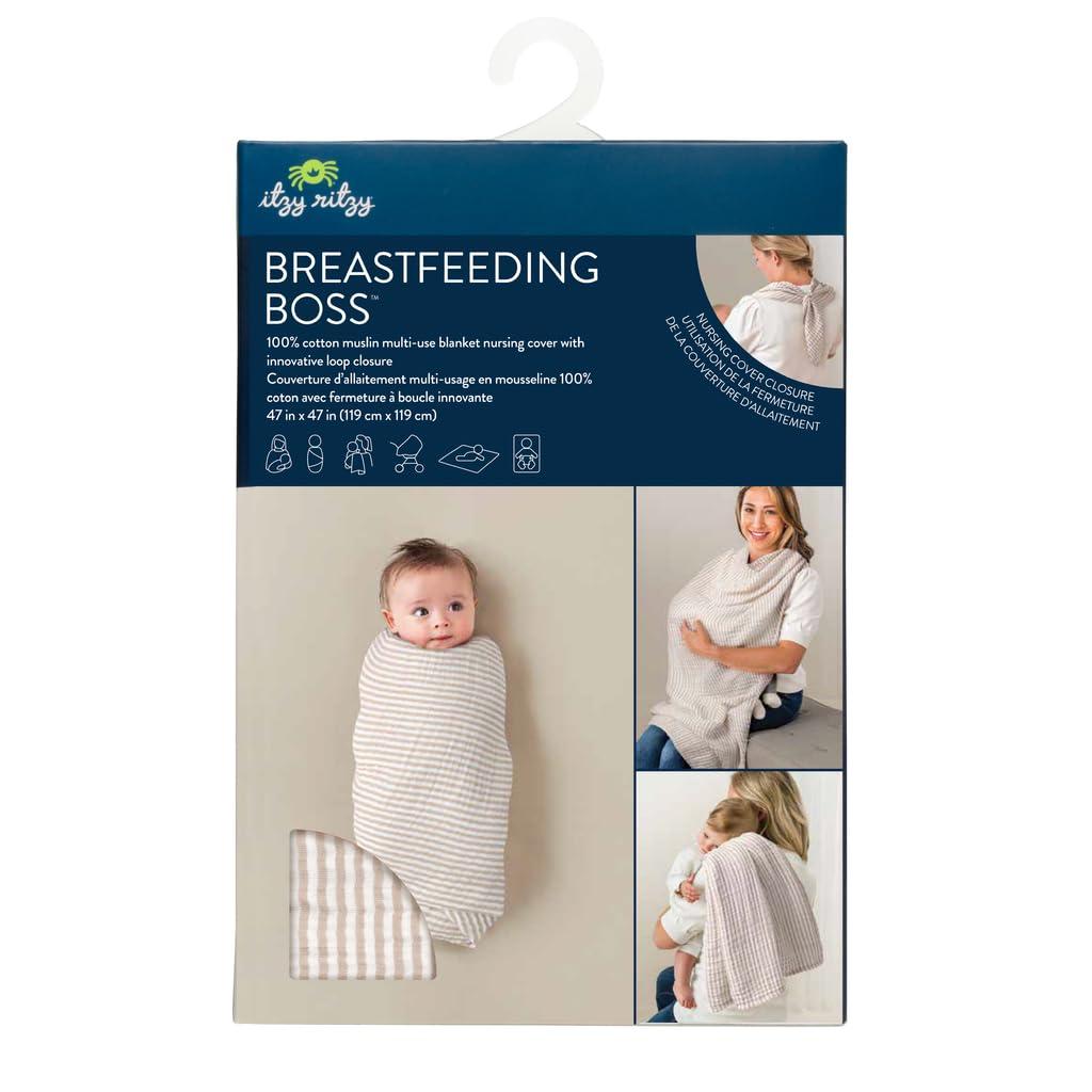 image:imageItzy Ritzy Breastfeeding Boss MultiUse Cover A Nursing Cover Swaddle Car Seat Wrap Tummy Time Mat amp Burp Cloth All in One Made of Soft Muslin Fabric amp Measures 47 x 47 Sage MudclothTaupe Stripe