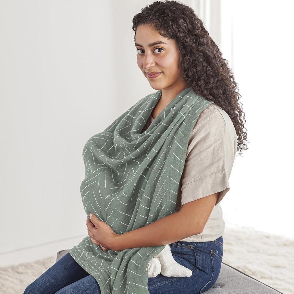 image:imageItzy Ritzy Breastfeeding Boss MultiUse Cover A Nursing Cover Swaddle Car Seat Wrap Tummy Time Mat amp Burp Cloth All in One Made of Soft Muslin Fabric amp Measures 47 x 47 Sage MudclothSage Mudcloth
