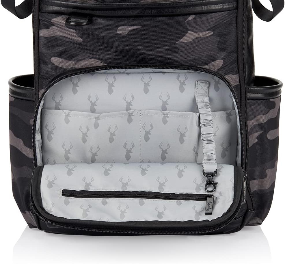 image:imageChelsea Cole For Itzy Ritzy Diaper Bag Backpack Large Capacity Boss Backpack Diaper Bag Includes Changing Pad Stroller Clips and Tassel Camo with Stag Head Print Interior and Black HardwareCamo