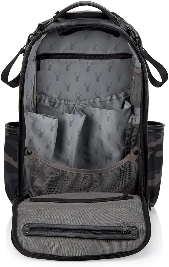 image:imageChelsea Cole For Itzy Ritzy Diaper Bag Backpack Large Capacity Boss Backpack Diaper Bag Includes Changing Pad Stroller Clips and Tassel Camo with Stag Head Print Interior and Black HardwareCamo
