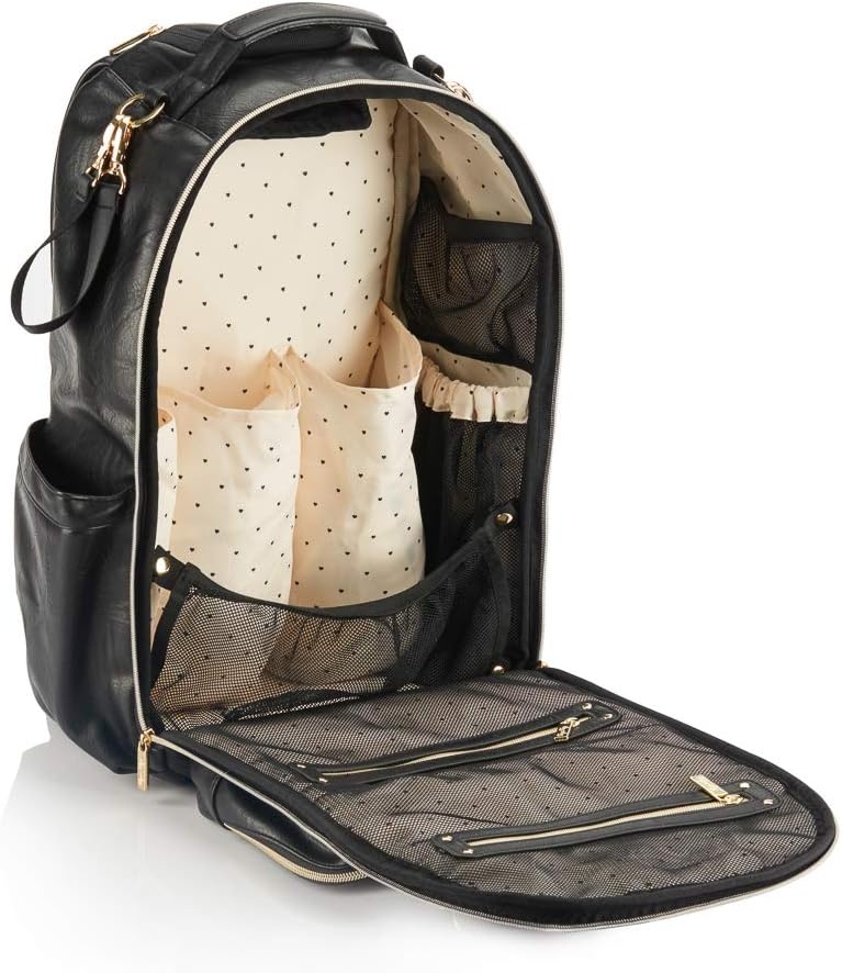 image:imageChelsea Cole For Itzy Ritzy Diaper Bag Backpack Large Capacity Boss Backpack Diaper Bag Includes Changing Pad Stroller Clips and Tassel Camo with Stag Head Print Interior and Black HardwareBlack With Gold Hardware