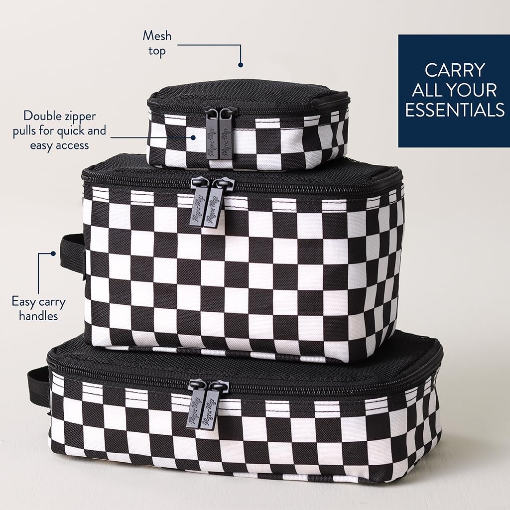 image:imageItzy Ritzy Packing Cubes for Travel Set of 3 Packing Cubes or Travel Organizers Each Cube Features a Mesh Top Double Zippers and a Fabric Handle Black with Black HardwareBlack White Checkerboard