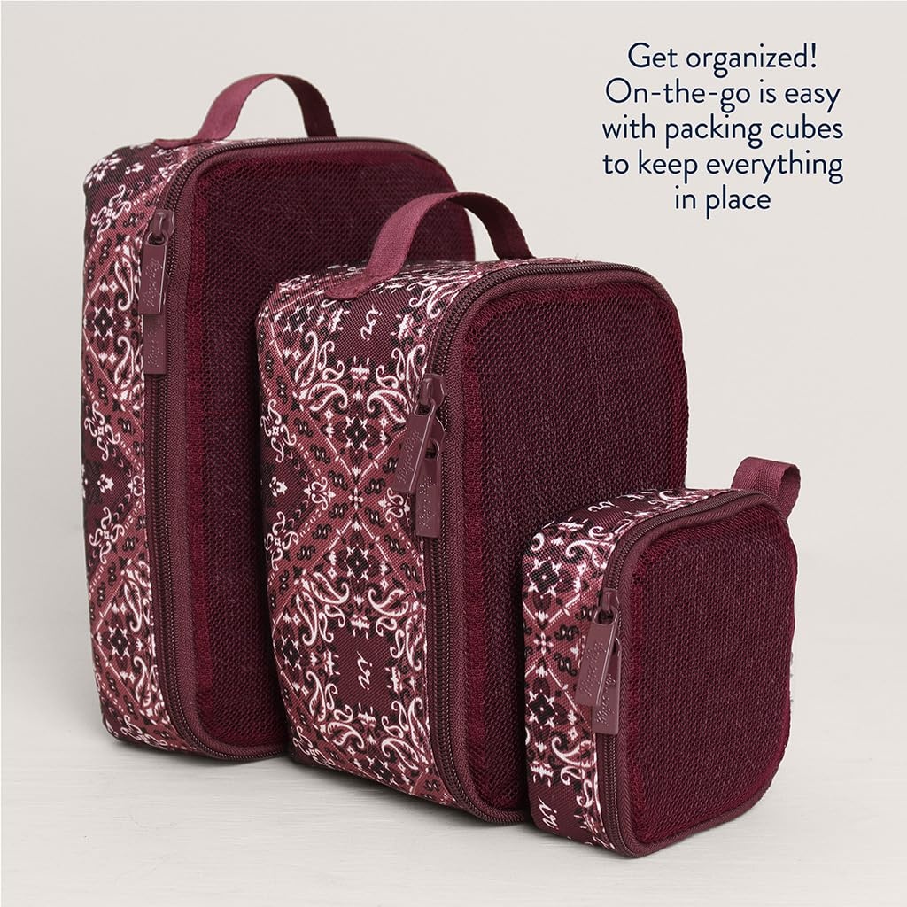 image:imageItzy Ritzy Packing Cubes for Travel Set of 3 Packing Cubes or Travel Organizers Each Cube Features a Mesh Top Double Zippers and a Fabric Handle Black with Black HardwarePaisley Wine