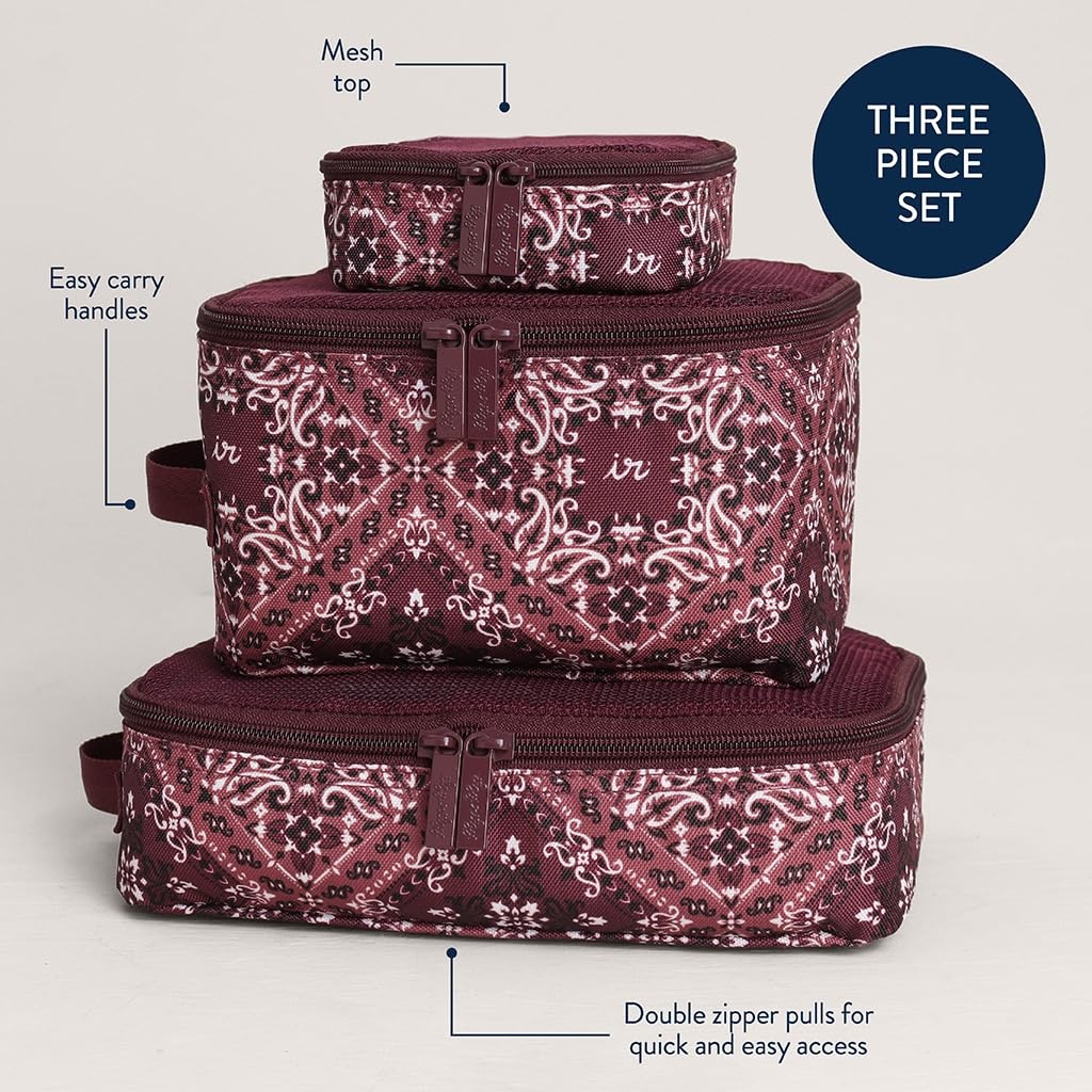 image:imageItzy Ritzy Packing Cubes for Travel Set of 3 Packing Cubes or Travel Organizers Each Cube Features a Mesh Top Double Zippers and a Fabric Handle Black with Black HardwarePaisley Wine