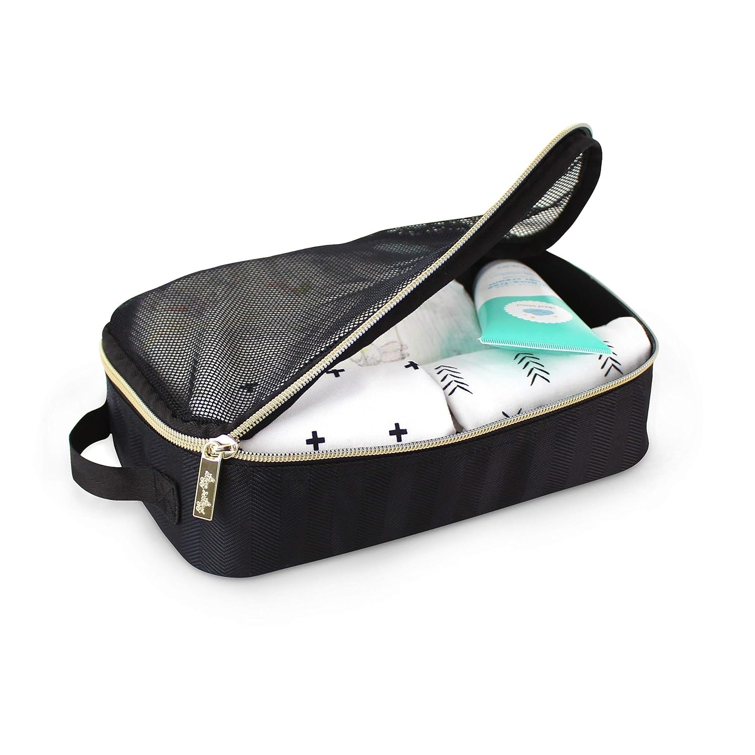 image:imageItzy Ritzy Packing Cubes for Travel Set of 3 Packing Cubes or Travel Organizers Each Cube Features a Mesh Top Double Zippers and a Fabric Handle Black with Black HardwareBlack with Gold Hardware