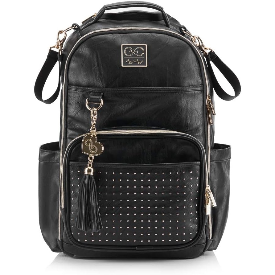 image:imageChelsea Cole For Itzy Ritzy Diaper Bag Backpack Large Capacity Boss Backpack Diaper Bag Includes Changing Pad Stroller Clips and Tassel Camo with Stag Head Print Interior and Black HardwareBlack With Gold Hardware