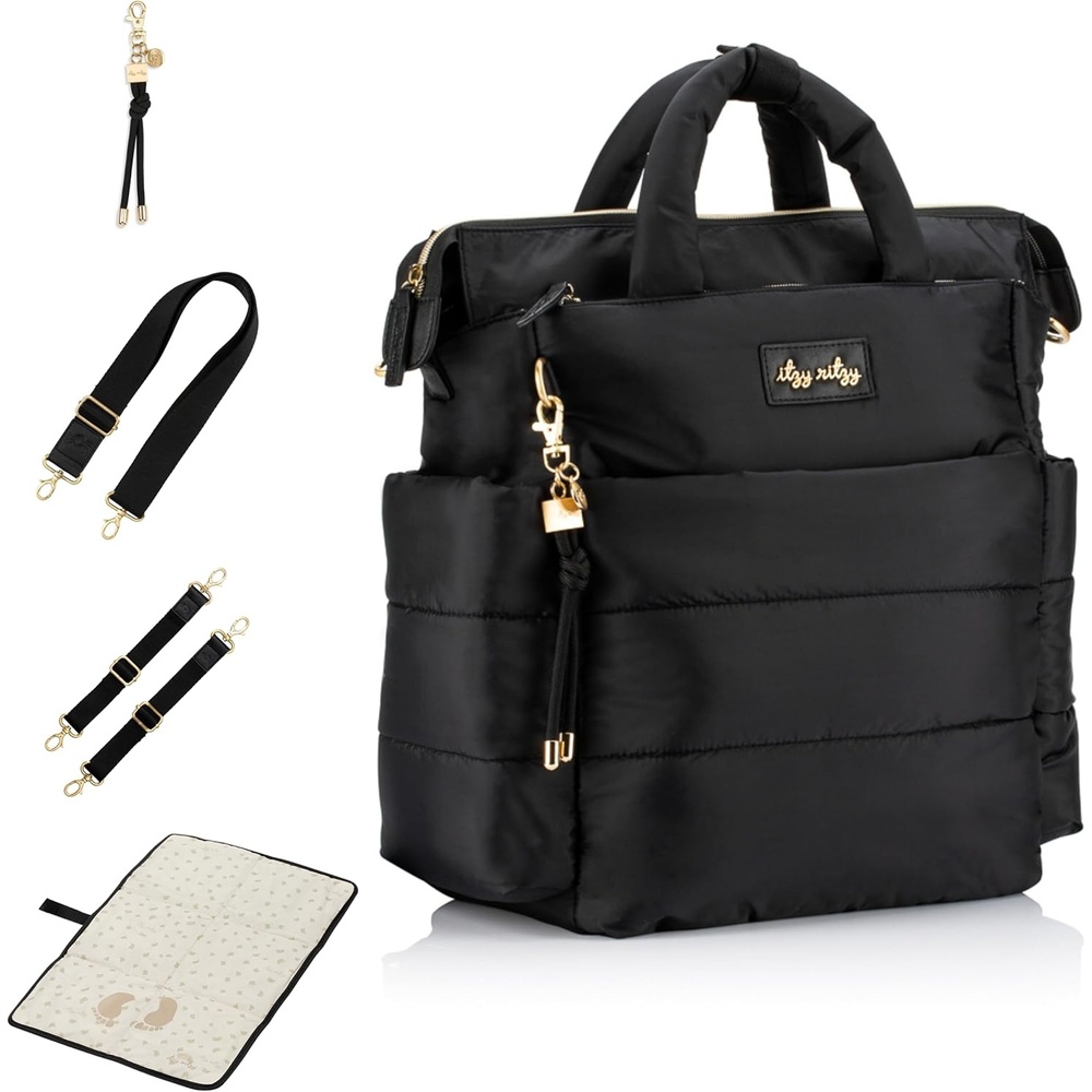 image:imageItzy Ritzy Dream Convertible Diaper Bag Tote Backpack Baby Diaper Bag with 14 Pockets Changing Pad amp More Coffee amp CreamMidnight Black