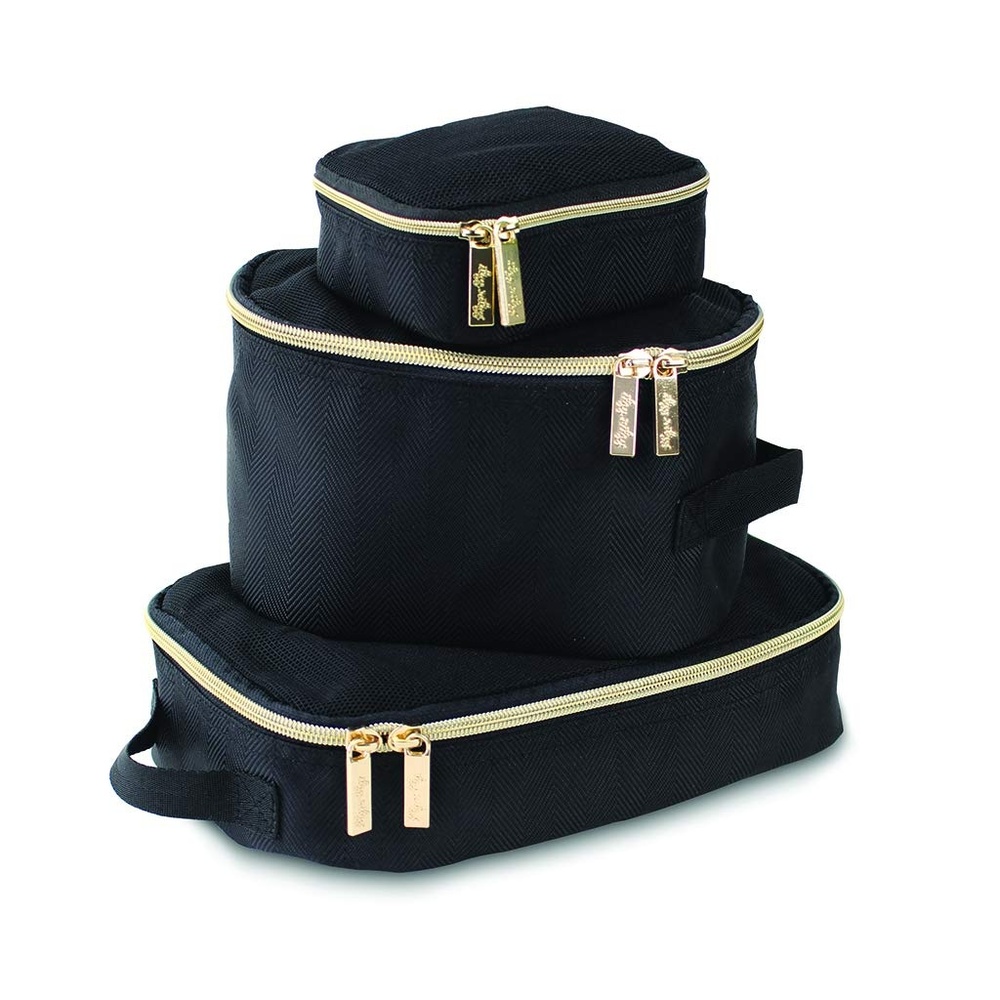 image:imageItzy Ritzy Packing Cubes for Travel Set of 3 Packing Cubes or Travel Organizers Each Cube Features a Mesh Top Double Zippers and a Fabric Handle Black with Black HardwareBlack with Gold Hardware