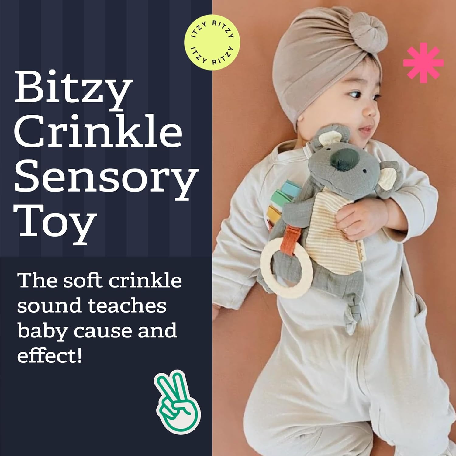 image:imageItzy Ritzy Bitzy Crinkle Sensory Toy Dinosaur with Crinkle Sound for Babies amp Toddlers Features Soft Braided Teething Ring amp Textured Ribbons Designed for Ages 0 Months and Up DinosaurKoala