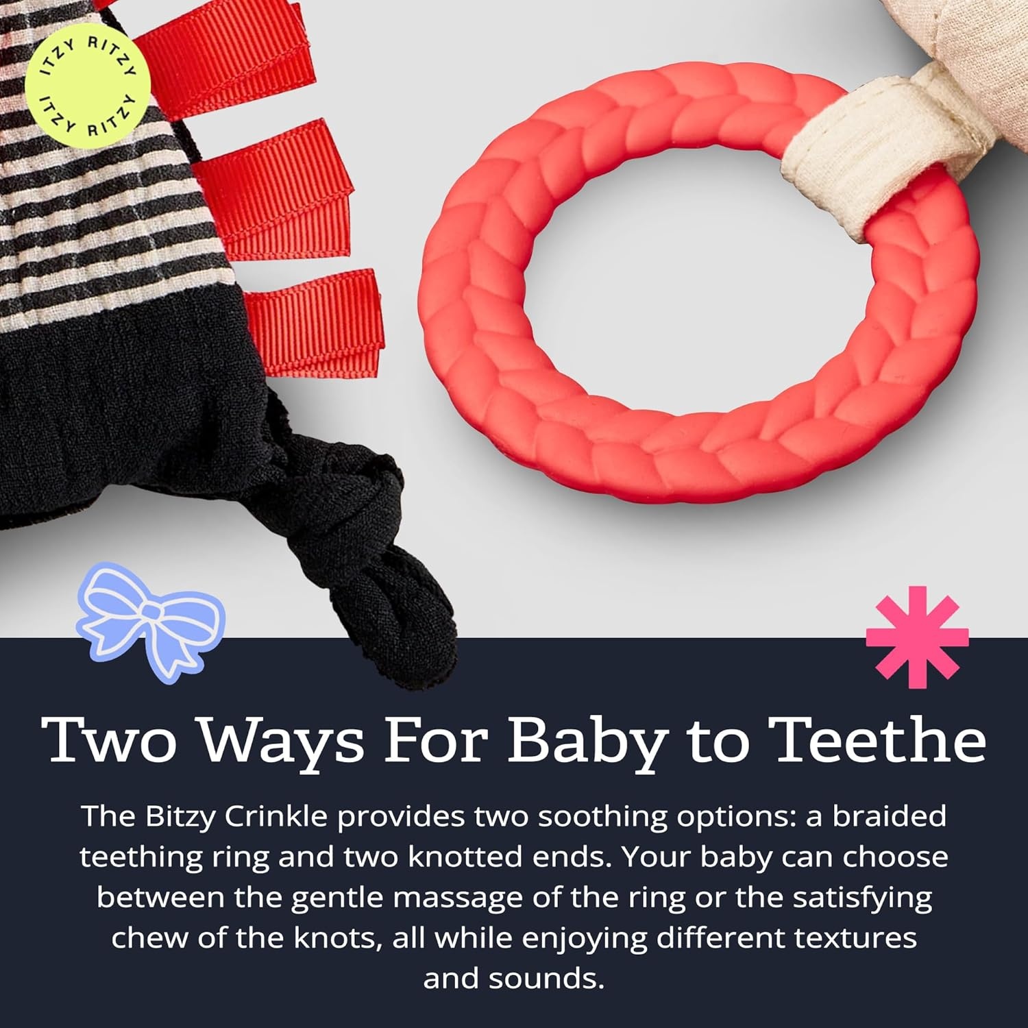 image:imageItzy Ritzy Bitzy Crinkle Sensory Toy Dinosaur with Crinkle Sound for Babies amp Toddlers Features Soft Braided Teething Ring amp Textured Ribbons Designed for Ages 0 Months and Up DinosaurPanda