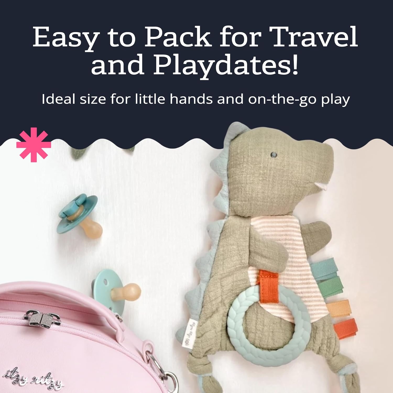 image:imageItzy Ritzy Bitzy Crinkle Sensory Toy Dinosaur with Crinkle Sound for Babies amp Toddlers Features Soft Braided Teething Ring amp Textured Ribbons Designed for Ages 0 Months and Up DinosaurDinosaur