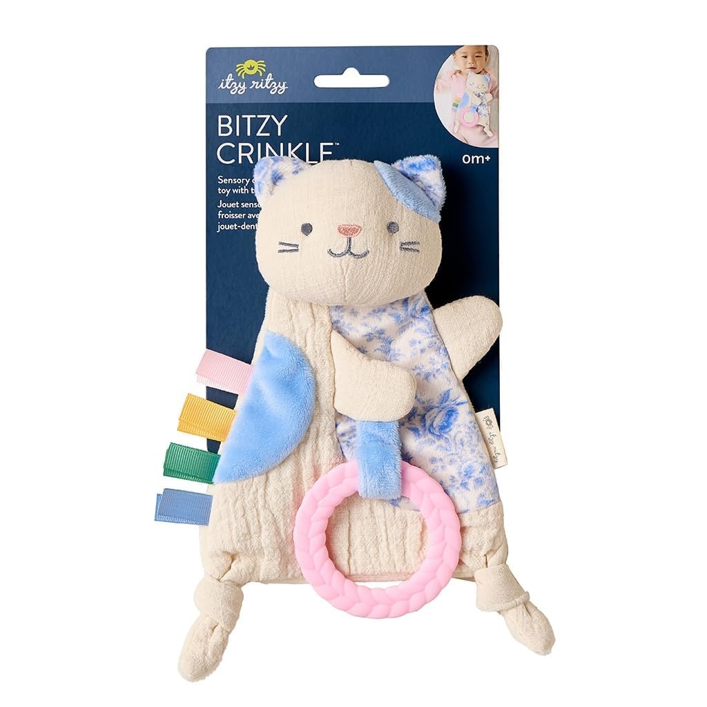 image:imageItzy Ritzy Bitzy Crinkle Sensory Toy Dinosaur with Crinkle Sound for Babies amp Toddlers Features Soft Braided Teething Ring amp Textured Ribbons Designed for Ages 0 Months and Up DinosaurKitty