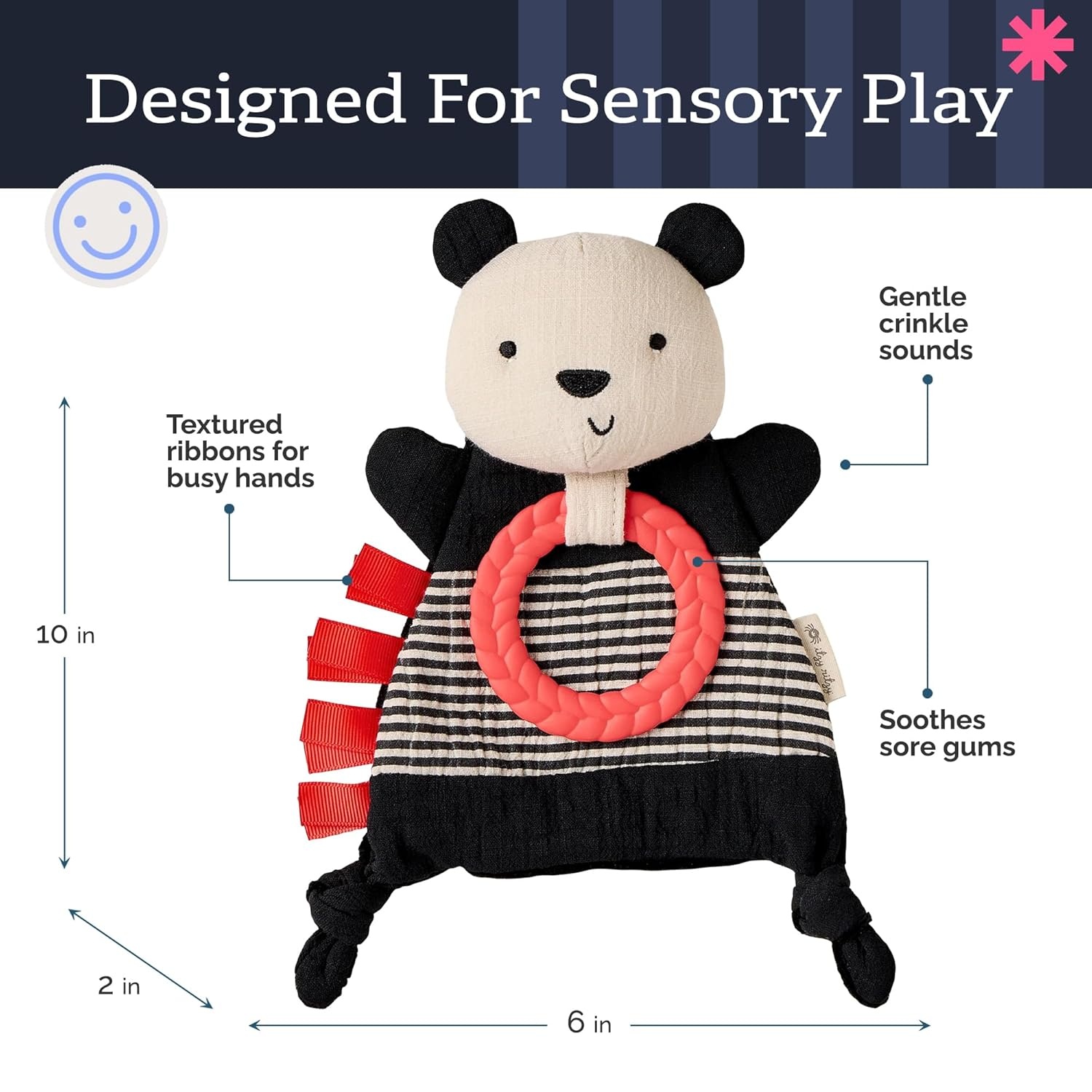 image:imageItzy Ritzy Bitzy Crinkle Sensory Toy Dinosaur with Crinkle Sound for Babies amp Toddlers Features Soft Braided Teething Ring amp Textured Ribbons Designed for Ages 0 Months and Up DinosaurPanda