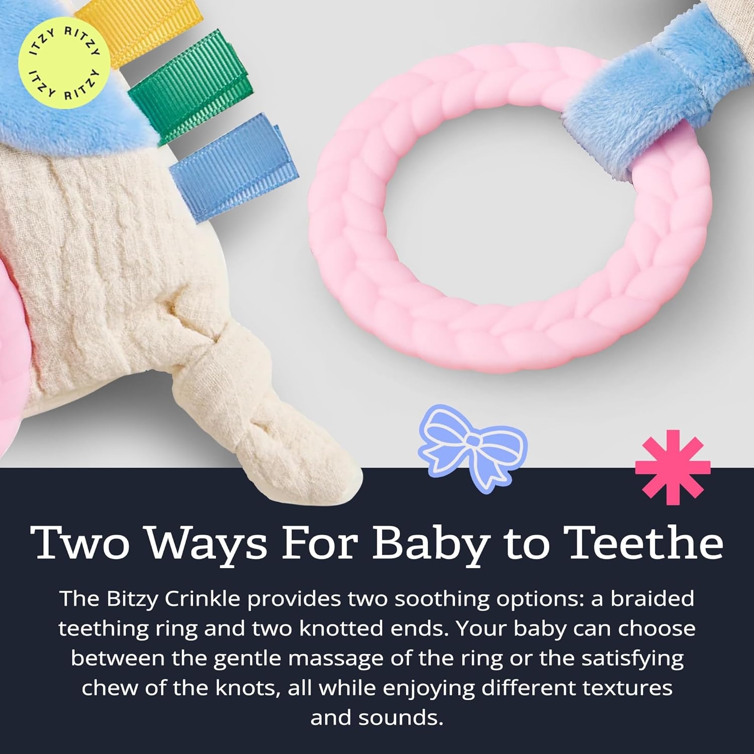 image:imageItzy Ritzy Bitzy Crinkle Sensory Toy Dinosaur with Crinkle Sound for Babies amp Toddlers Features Soft Braided Teething Ring amp Textured Ribbons Designed for Ages 0 Months and Up DinosaurKitty