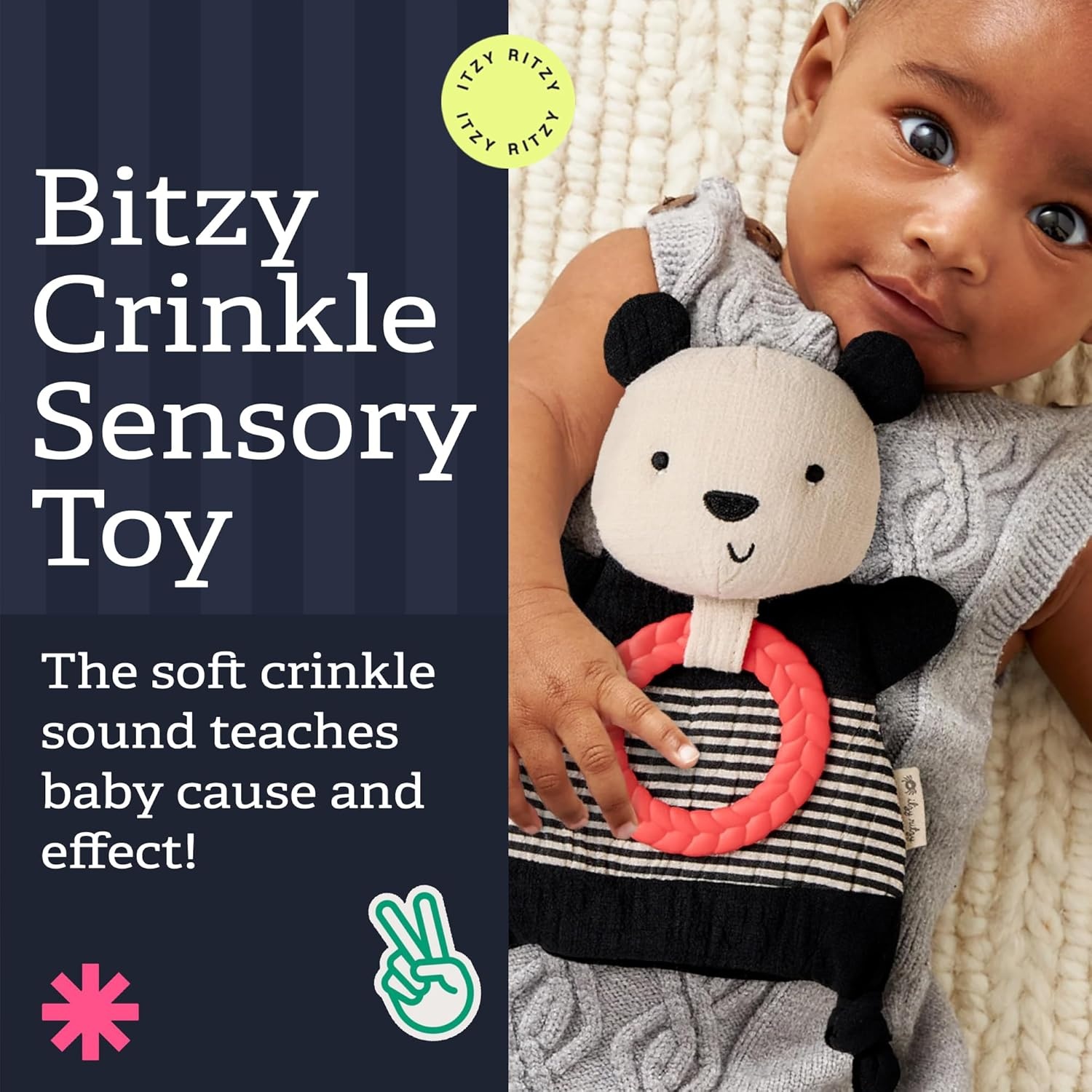 image:imageItzy Ritzy Bitzy Crinkle Sensory Toy Dinosaur with Crinkle Sound for Babies amp Toddlers Features Soft Braided Teething Ring amp Textured Ribbons Designed for Ages 0 Months and Up DinosaurPanda