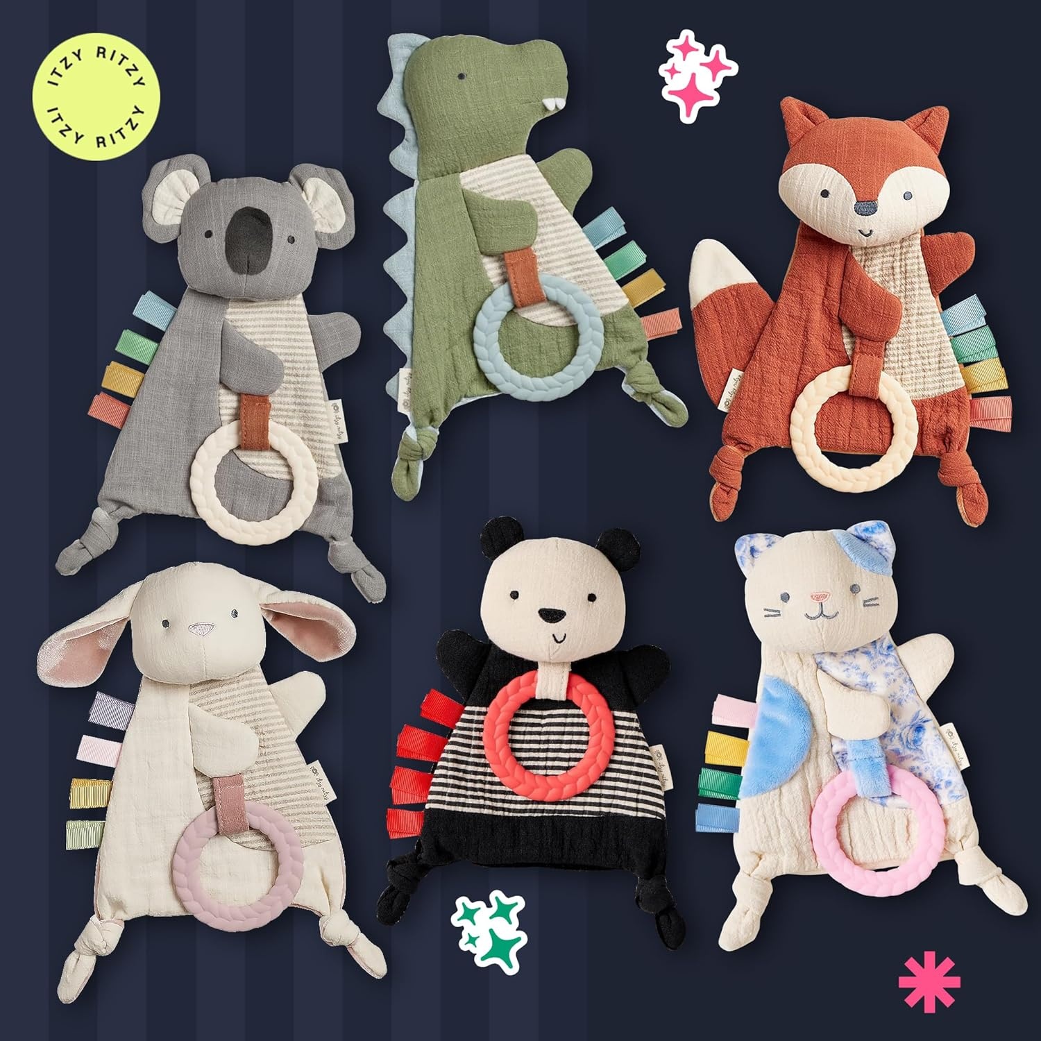 image:imageItzy Ritzy Bitzy Crinkle Sensory Toy Dinosaur with Crinkle Sound for Babies amp Toddlers Features Soft Braided Teething Ring amp Textured Ribbons Designed for Ages 0 Months and Up DinosaurBunny