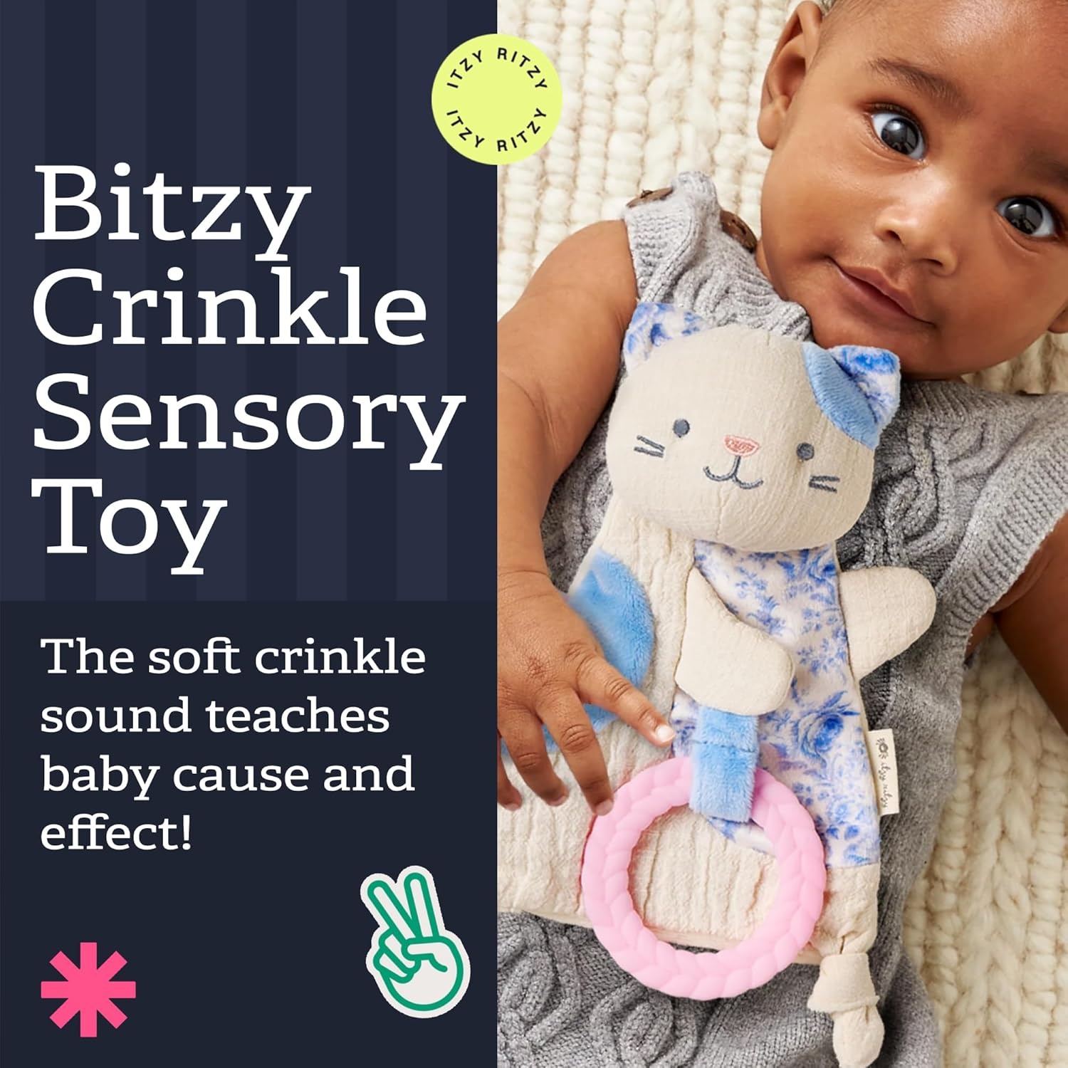 image:imageItzy Ritzy Bitzy Crinkle Sensory Toy Dinosaur with Crinkle Sound for Babies amp Toddlers Features Soft Braided Teething Ring amp Textured Ribbons Designed for Ages 0 Months and Up DinosaurKitty