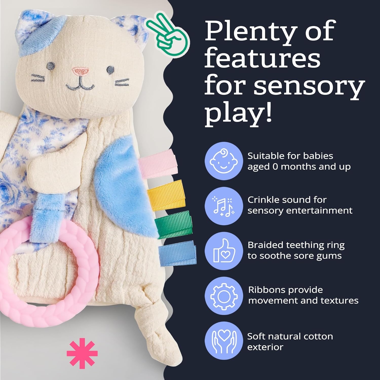 image:imageItzy Ritzy Bitzy Crinkle Sensory Toy Dinosaur with Crinkle Sound for Babies amp Toddlers Features Soft Braided Teething Ring amp Textured Ribbons Designed for Ages 0 Months and Up DinosaurKitty
