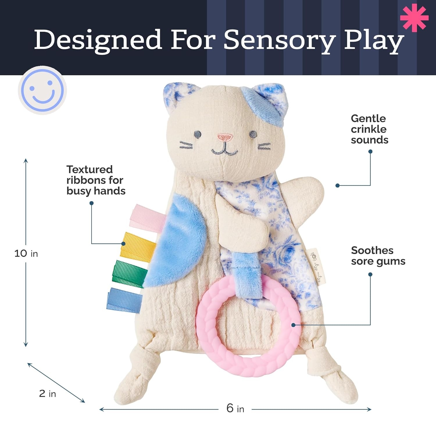 image:imageItzy Ritzy Bitzy Crinkle Sensory Toy Dinosaur with Crinkle Sound for Babies amp Toddlers Features Soft Braided Teething Ring amp Textured Ribbons Designed for Ages 0 Months and Up DinosaurKitty