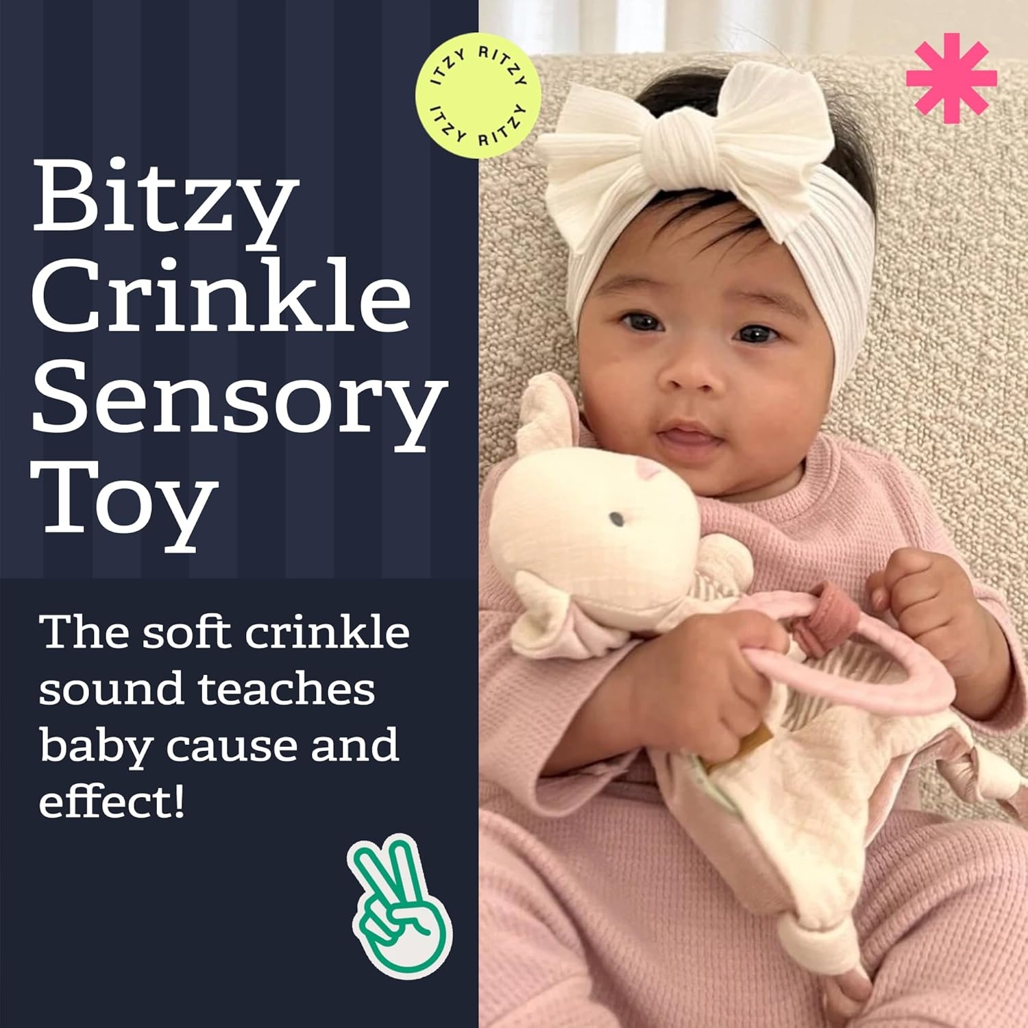 image:imageItzy Ritzy Bitzy Crinkle Sensory Toy Dinosaur with Crinkle Sound for Babies amp Toddlers Features Soft Braided Teething Ring amp Textured Ribbons Designed for Ages 0 Months and Up DinosaurBunny
