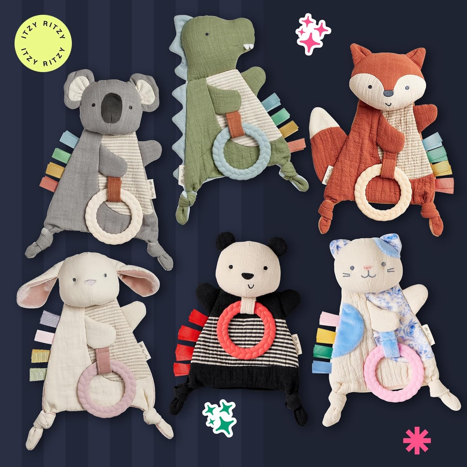 image:imageItzy Ritzy Bitzy Crinkle Sensory Toy Dinosaur with Crinkle Sound for Babies amp Toddlers Features Soft Braided Teething Ring amp Textured Ribbons Designed for Ages 0 Months and Up DinosaurKitty