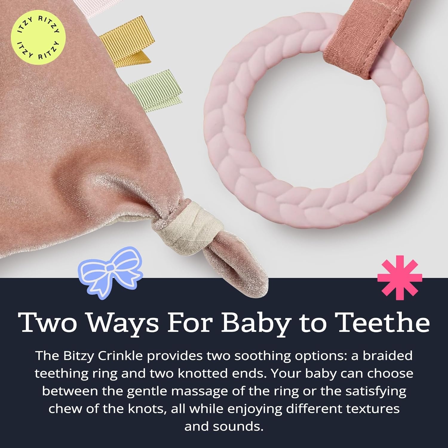 image:imageItzy Ritzy Bitzy Crinkle Sensory Toy Dinosaur with Crinkle Sound for Babies amp Toddlers Features Soft Braided Teething Ring amp Textured Ribbons Designed for Ages 0 Months and Up DinosaurBunny