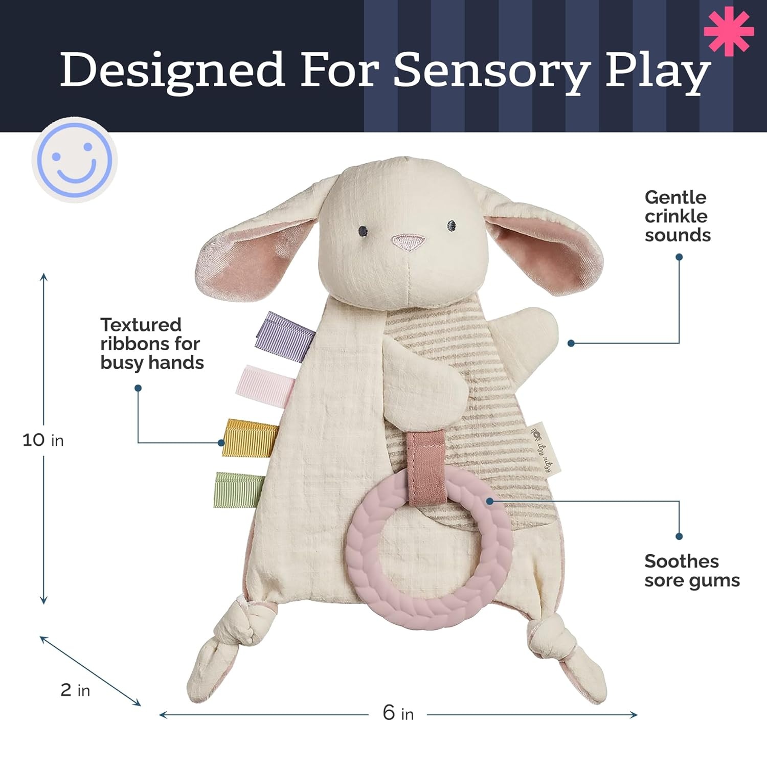 image:imageItzy Ritzy Bitzy Crinkle Sensory Toy Dinosaur with Crinkle Sound for Babies amp Toddlers Features Soft Braided Teething Ring amp Textured Ribbons Designed for Ages 0 Months and Up DinosaurBunny