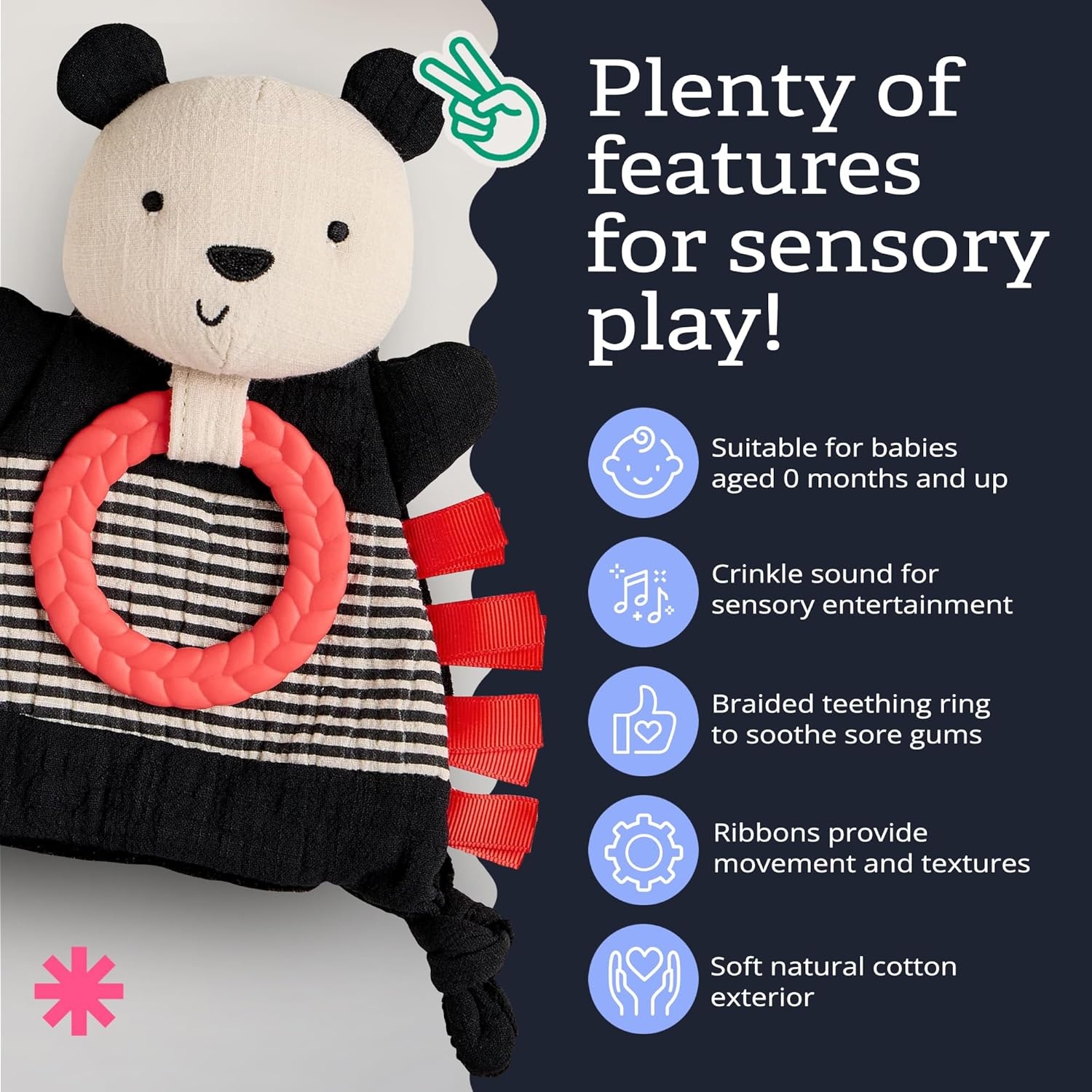 image:imageItzy Ritzy Bitzy Crinkle Sensory Toy Dinosaur with Crinkle Sound for Babies amp Toddlers Features Soft Braided Teething Ring amp Textured Ribbons Designed for Ages 0 Months and Up DinosaurPanda
