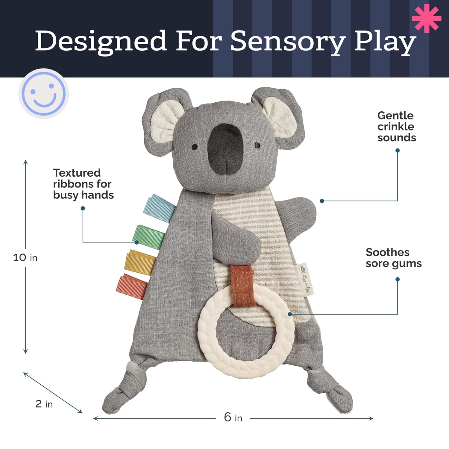 image:imageItzy Ritzy Bitzy Crinkle Sensory Toy Dinosaur with Crinkle Sound for Babies amp Toddlers Features Soft Braided Teething Ring amp Textured Ribbons Designed for Ages 0 Months and Up DinosaurKoala
