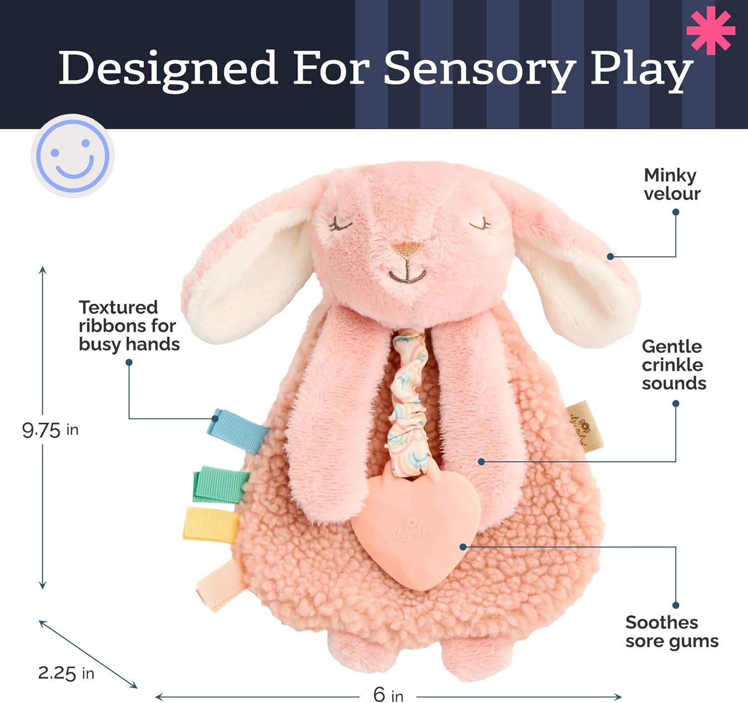 image:imageItzy Ritzy Itzy Lovey Including Teether Baby Lovey with Teether Textured Ribbons amp Dangle Arms Features Crinkle Sound Sherpa Fabric and Minky Plush BearPink Bunny