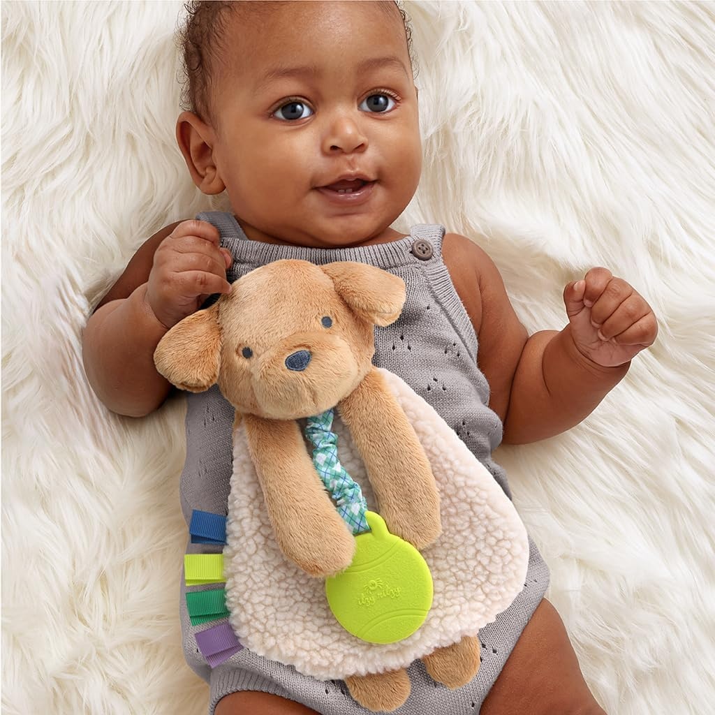 image:imageItzy Ritzy Itzy Lovey Including Teether Baby Lovey with Teether Textured Ribbons amp Dangle Arms Features Crinkle Sound Sherpa Fabric and Minky Plush BearPuppy