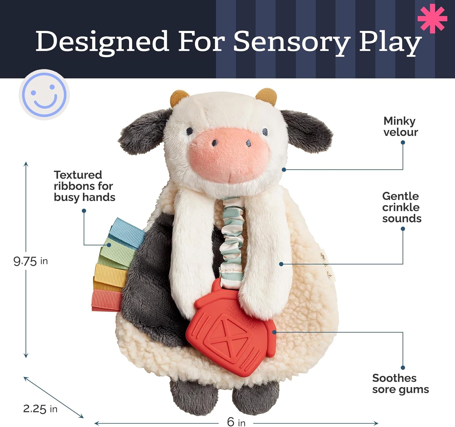 image:imageItzy Ritzy Itzy Lovey Including Teether Baby Lovey with Teether Textured Ribbons amp Dangle Arms Features Crinkle Sound Sherpa Fabric and Minky Plush BearCow
