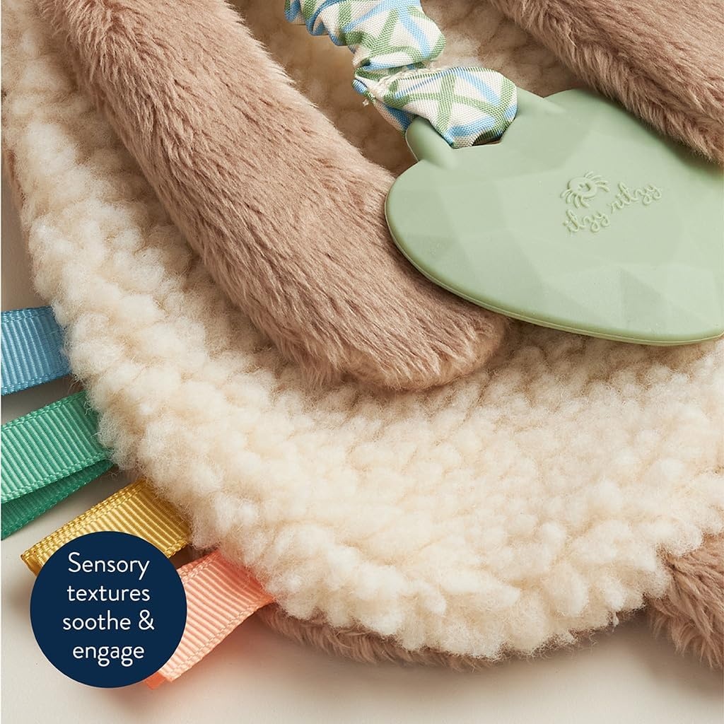 image:imageItzy Ritzy Itzy Lovey Including Teether Baby Lovey with Teether Textured Ribbons amp Dangle Arms Features Crinkle Sound Sherpa Fabric and Minky Plush BearTaupe Bunny