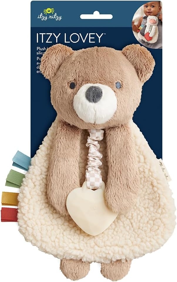 image:imageItzy Ritzy Itzy Lovey Including Teether Baby Lovey with Teether Textured Ribbons amp Dangle Arms Features Crinkle Sound Sherpa Fabric and Minky Plush BearBear