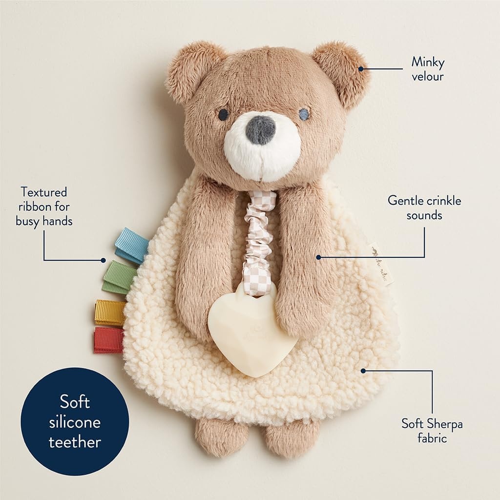 image:imageItzy Ritzy Itzy Lovey Including Teether Baby Lovey with Teether Textured Ribbons amp Dangle Arms Features Crinkle Sound Sherpa Fabric and Minky Plush BearBear