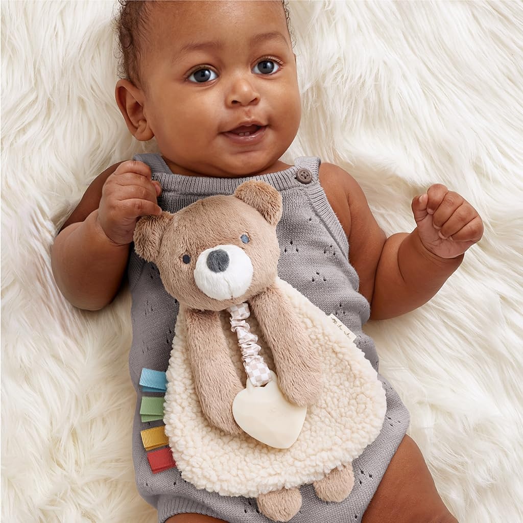 image:imageItzy Ritzy Itzy Lovey Including Teether Baby Lovey with Teether Textured Ribbons amp Dangle Arms Features Crinkle Sound Sherpa Fabric and Minky Plush BearBear