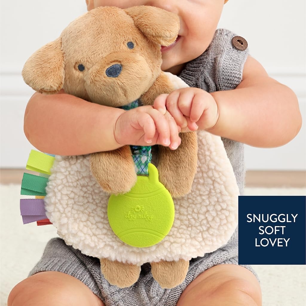 image:imageItzy Ritzy Itzy Lovey Including Teether Baby Lovey with Teether Textured Ribbons amp Dangle Arms Features Crinkle Sound Sherpa Fabric and Minky Plush BearPuppy