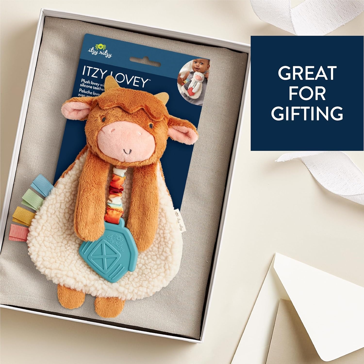 image:imageItzy Ritzy Itzy Lovey Including Teether Baby Lovey with Teether Textured Ribbons amp Dangle Arms Features Crinkle Sound Sherpa Fabric and Minky Plush BearHighland Cow