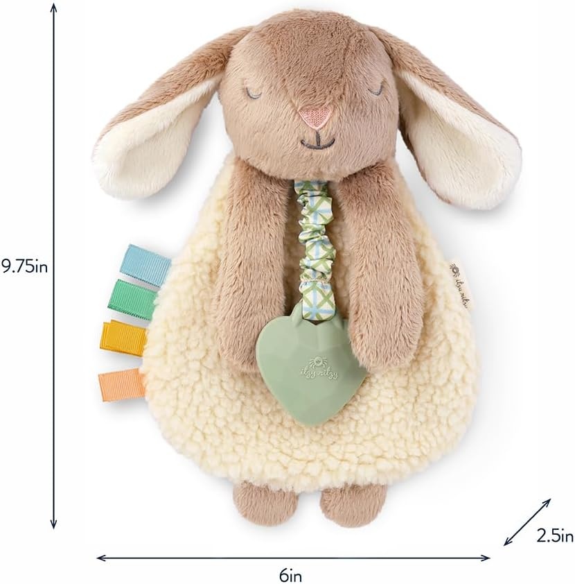 image:imageItzy Ritzy Itzy Lovey Including Teether Baby Lovey with Teether Textured Ribbons amp Dangle Arms Features Crinkle Sound Sherpa Fabric and Minky Plush BearTaupe Bunny