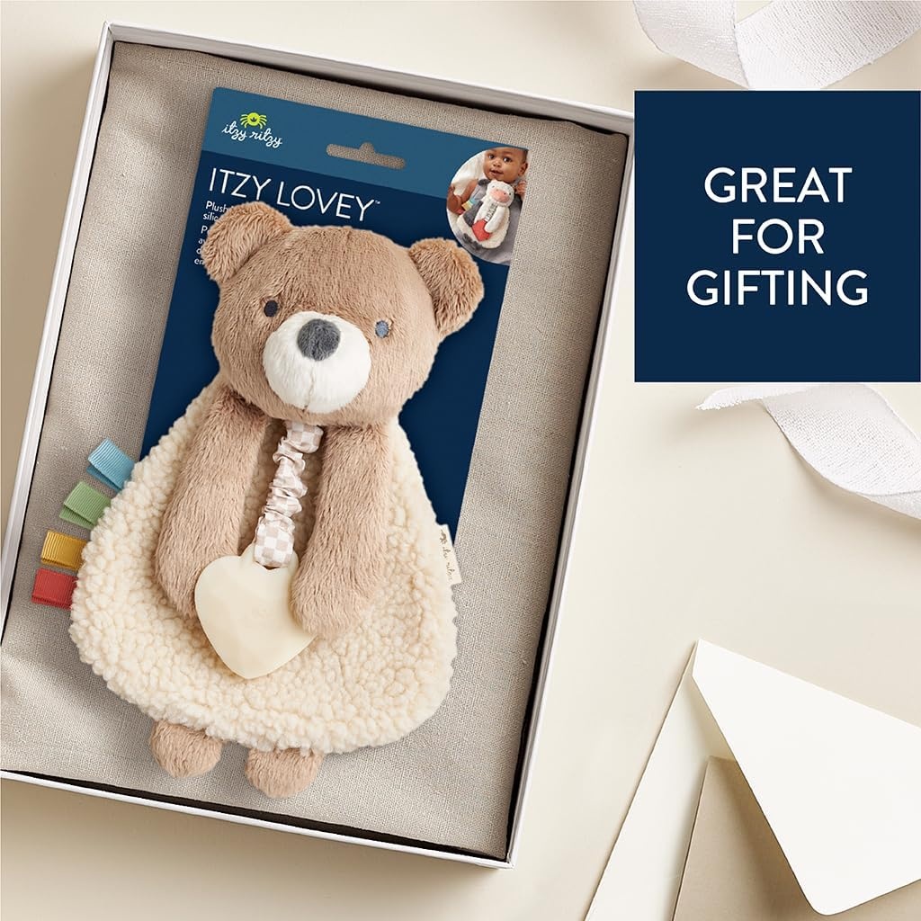image:imageItzy Ritzy Itzy Lovey Including Teether Baby Lovey with Teether Textured Ribbons amp Dangle Arms Features Crinkle Sound Sherpa Fabric and Minky Plush BearBear