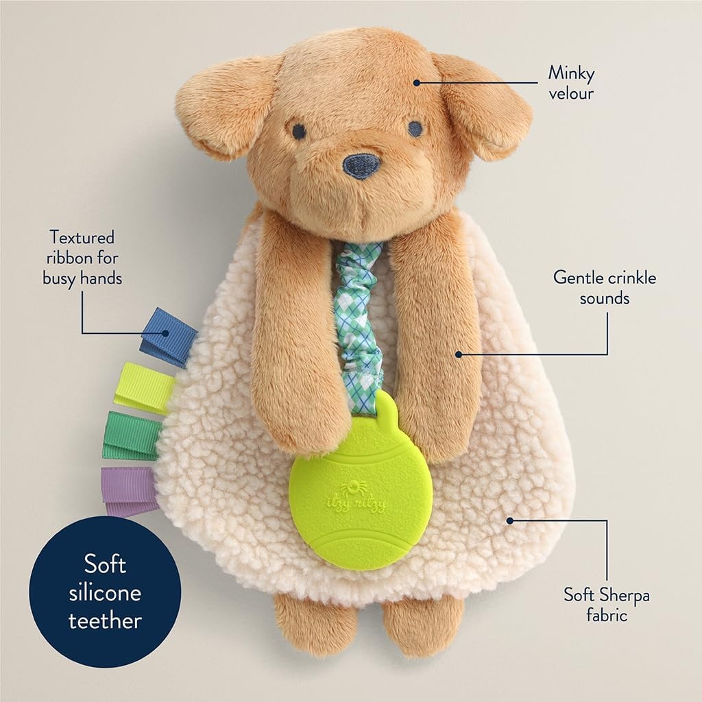 image:imageItzy Ritzy Itzy Lovey Including Teether Baby Lovey with Teether Textured Ribbons amp Dangle Arms Features Crinkle Sound Sherpa Fabric and Minky Plush BearPuppy